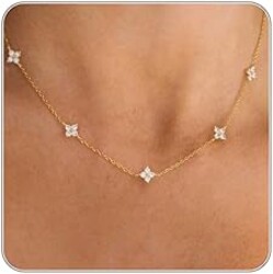 CUEZIY Mothers Day Gifts - Dainty Silver Gold Necklaces for Women Cute Station Choker Simulated Diamond Necklace Simple Layering CZ Necklace Trendy Jewelry Gifts
