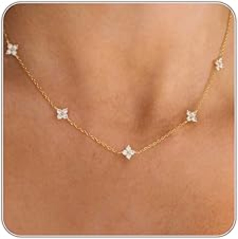 CUEZIY Mothers Day Gifts - Dainty Silver Gold Necklaces for Women Cute Station Choker Simulated Diamond Necklace Simple Layering CZ Necklace Trendy Jewelry Gifts