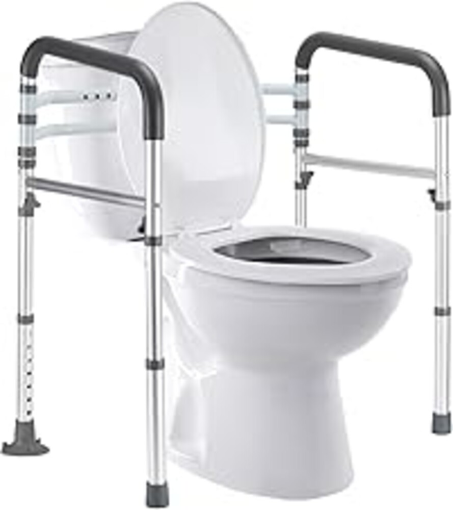 Lianjindun Toilet Safety Rails, Adjustable Toilet Frame for Elderly, Seniors, Handicap & Disabled, Foldable Handicap Toilet Handles Fit Any Toilets (Gray)