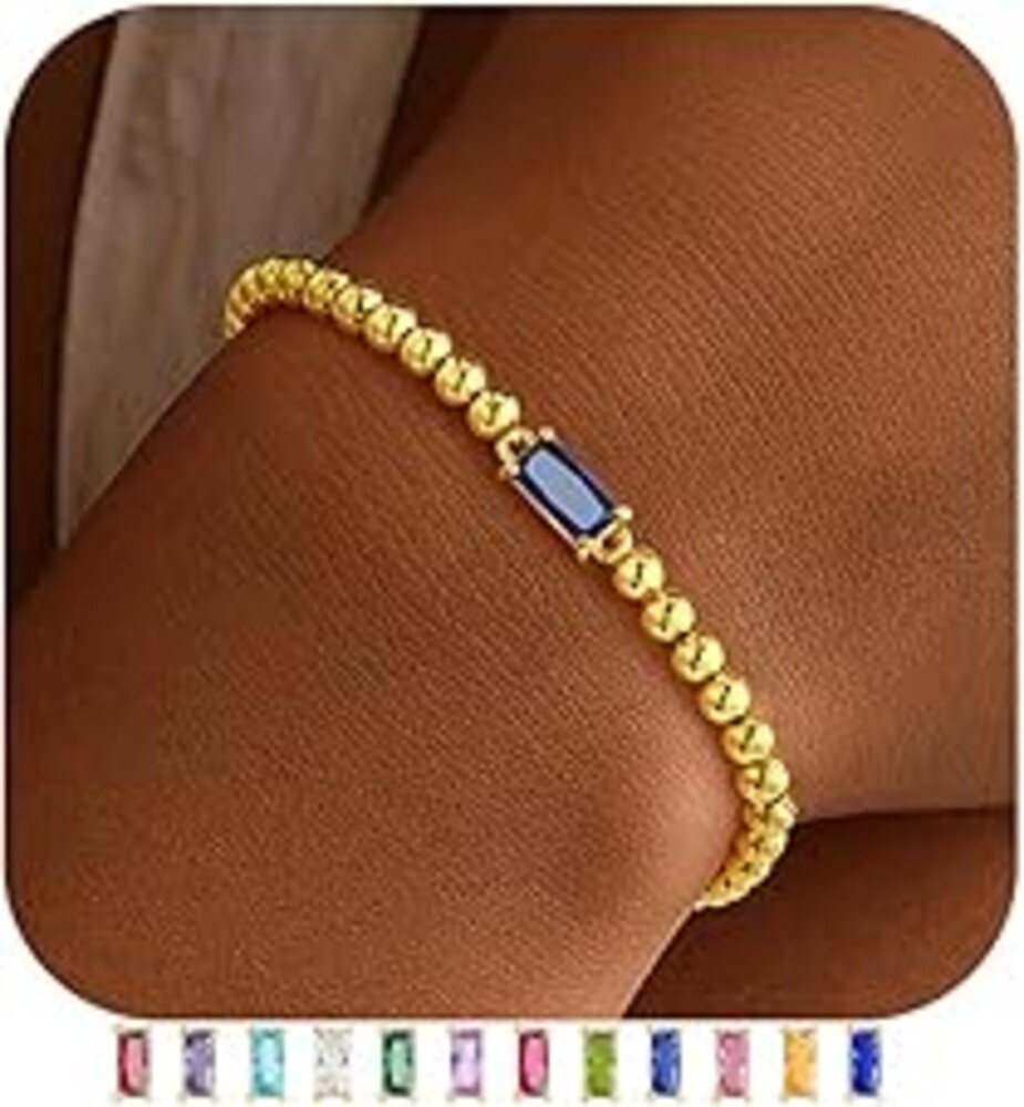 Yoosteel Mothers Day Gifts - Dainty Birthstone Bracelet for Girls Women 14K-Gold-Plated Beaded Stretch Bracelets Trendy Friendship Birthday Jewelry Gift for for Kids Teens Girls Women