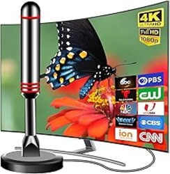 ATVFuture TV Antenna for Smart TV Indoor, 2024 Newest Antenna with Strong Magnetic Base, 360°&Long Range Reception TV Antenna for Local Channels, Easy Setup Antenna for TV Without Cable (Black+Red)