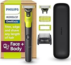 Philips Norelco OneBlade 360 with Connectivity Hybrid Face + Body, Electric Beard Trimmer, Shaver and Body Groomer Kit with 360 Blade Tech, 1x360 Blade, 5-in-1 Comb, Travel Case, Model QP4631/90