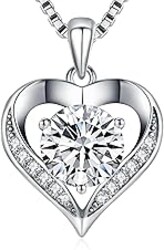 DALOJOE Moissanite Necklace for Women, 1-3 Carat Moissanite Heart Necklace Engraved with 'I LOVE YOU', Birthday Gift for Wife, Anniversary Present for Wife, Women, Jewelry Gifts for Girlfriend, Mom