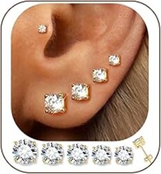 5 Pairs 14K Gold Plated Stud Earrings for Women, Hypoallergenic Earring Sets for Multiple Piercing, Premium Cubic Zirconia Studs Earrings for Women