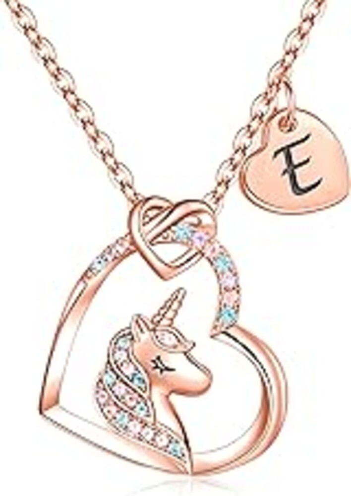 Hidepoo Mothers Day Gifts for Daughter Girls - Unicorn Gift for Kids Girls, Colorful CZ Heart Pendant Initial Unicorn Necklaces for Girl Kids Jewelry Birthday Graduation Gifts for Girl Kid