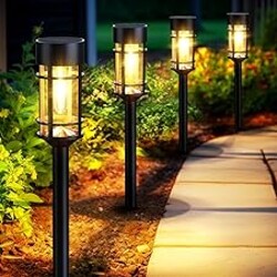 Mancra Solar Pathway Lights, 8 Pack LED Solar Lights Outdoor Waterproof, Glass Metal Garden Lighting for Yard Path Landscape Lawn Walkway Driveway, 3000K