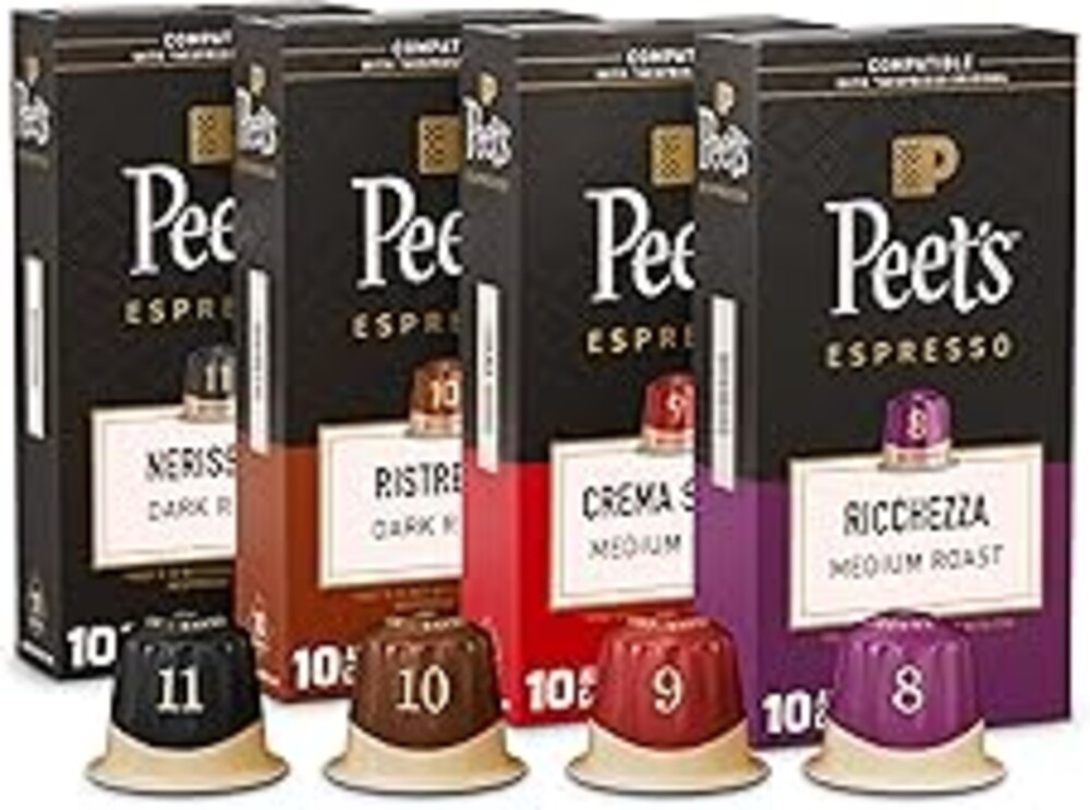 Peet's Coffee, Dark and Medium Roast Espresso Capsules Variety Pack, Compatible with Nespresso Original Machine, 100% Arabica Coffee - Intensity 8-11, 40 Count (4 Boxes of 10 Espresso Capsules)