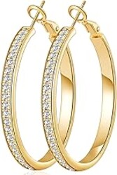 OOOPEL Large Rhinestone Hoops Sparkly Big CZ Hoop Earrings for Women Non Tarnish 925 Sterling Silver/Gold Plated Rhinestone Earrings for Sensitive Ears 20/30/40/50/60/70mm