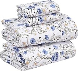 RUVANTI 100% Cotton Sheets – Full Size Percale Bedding, Cooling & Breathable Floral Design, Durable with a Crisp, Soft & Comfortable Feel, 16" Deep Pocket, 4-Piece Set, Sweet Pea