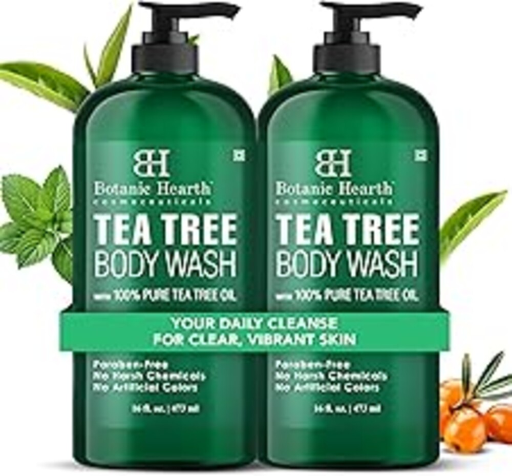 Botanic Hearth Tea Tree Body Wash 16 fl oz (2 Pack) Natural Antifungal & Odor Control Shower Gel for Acne, Athlete’s Foot, Ringworm, Jock Itch, Healthy Skin, Sulfate & Paraben Free, for Men & Women