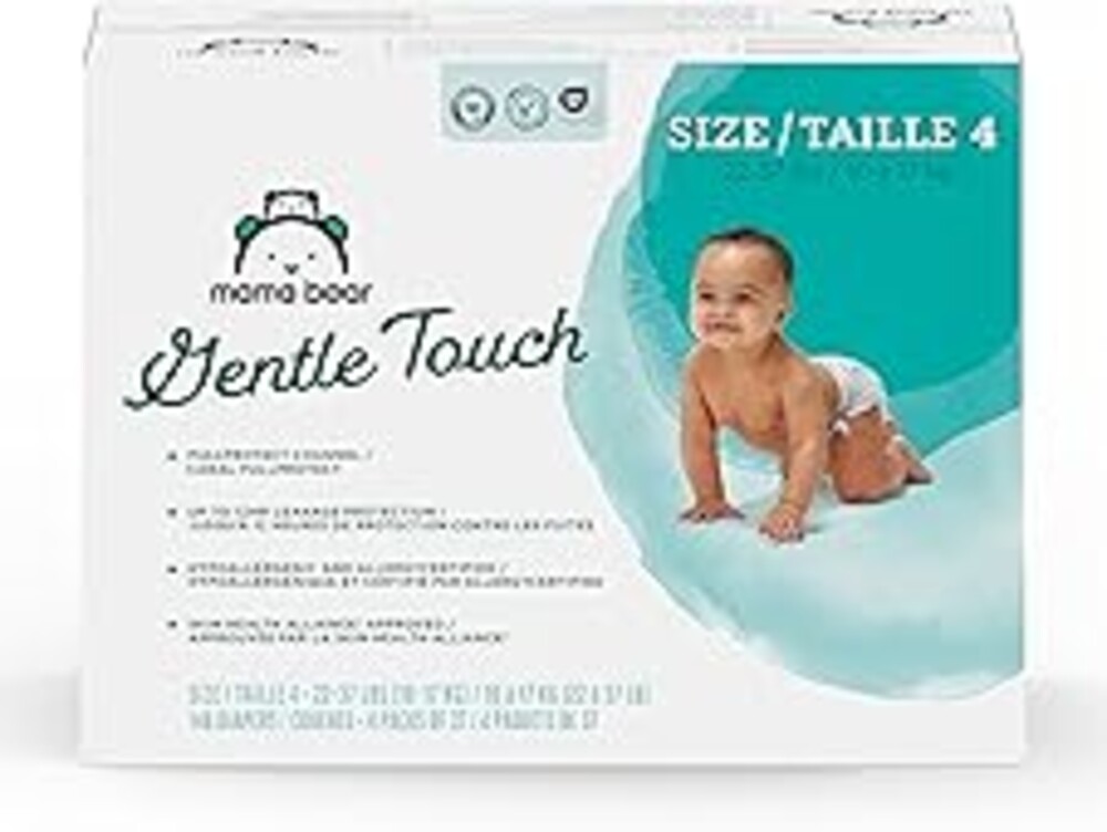 Amazon Brand - Mama Bear Gentle Touch Baby Diapers, Fragrance-Free, Size 4, 148 Count (4 packs of 37), with Skin Protection and Leak Protection