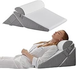 Bedluxe Wedge Pillow Headboard, 3PCS Orthopedic Bed Wedge Pillows Set for After Surgery, Adjustable Pillow Wedge for Acid Reflux&Back Pain Relief, Sleeping, Back Pillow for Bed Sitting Up, White/Grey