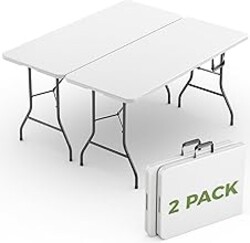 MAKE CHANGES Folding Table 2 Pack, 6 FT Foldable Plastic Table with Carrying Handle, Heavy Duty Portable Fold-in-Half Utility Table for Party, Camping, Banquet, Craft, Wedding, Indoor & Outdoor Use