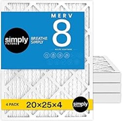Simply 20x25x4 Air Filter, MERV 8, 4 Pack, Furnace Air Filter for HVAC (Actual Size:19.5"x24.5"x3.63") DUST, Pet, & Allergy Control