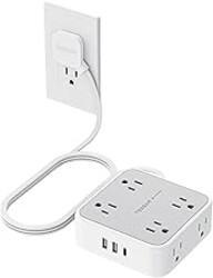 TESSAN Surge Protector Power Strip, 5 Ft Flat Plug Extension Cord with 3 USB (1 USB C) 8 Outlets, 1250W, 900J Protection, 3 Sided Outlet Extender with Power Switch for Office, Dorm Room, Grey