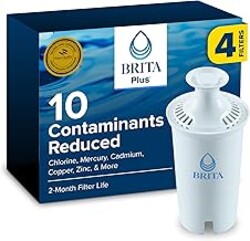 Brita Plus Water Filter, BPA-Free, High-Density Replacement Filter for Pitchers and Dispensers, Reduces 2x Contaminants*, Lasts Two Months or 40 Gallons, Includes 4 Filters