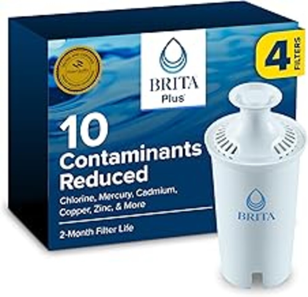 Brita Plus Water Filter, BPA-Free, High-Density Replacement Filter for Pitchers and Dispensers, Reduces 2x Contaminants*, Lasts Two Months or 40 Gallons, Includes 4 Filters