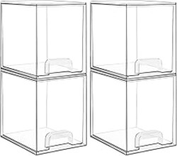 Vtopmart 7.6" H Clear Stackable Storage Drawers, 4 Pack Plastic Organizers Bins for Skincare, Cosmetics,Beauty Supplies,Ideal for Vanity, Bathroom,Kitchen Countertop,Cabinet Organization