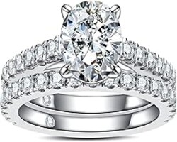 AnuClub (Total 4.14ct 3CT Center Moissanite Engagement Rings Wedding Band D Color VVS1 Round Cut 925 Sterling Silver Bridal Sets for Women