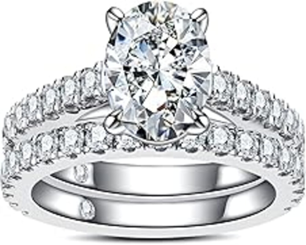 AnuClub (Total 4.14ct 3CT Center Moissanite Engagement Rings Wedding Band D Color VVS1 Round Cut 925 Sterling Silver Bridal Sets for Women