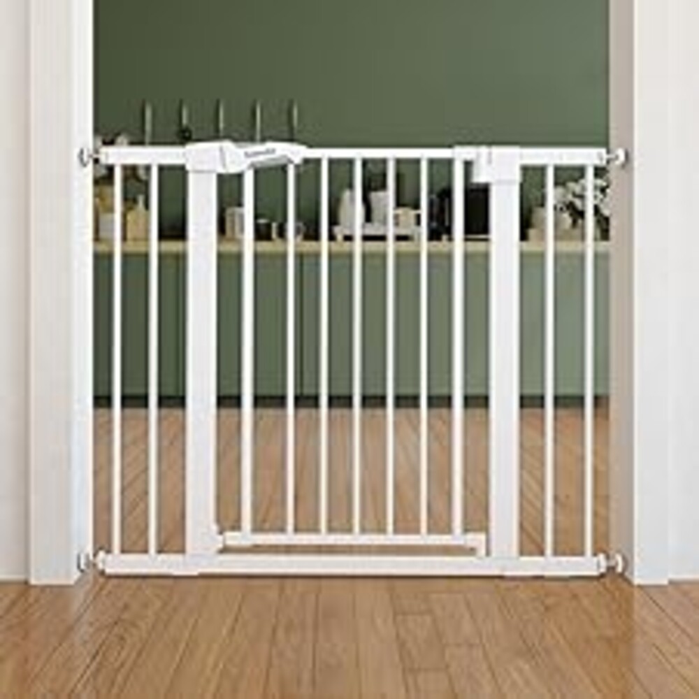 BABELIO Safety Gate Door Fits for Stairs, Narrow and Wide Doorways with Auto Close, Easy Install, No Drilling, Pressure Mounted for Baby, Child, Pets, Dog/Puppy, 26''-40'', White