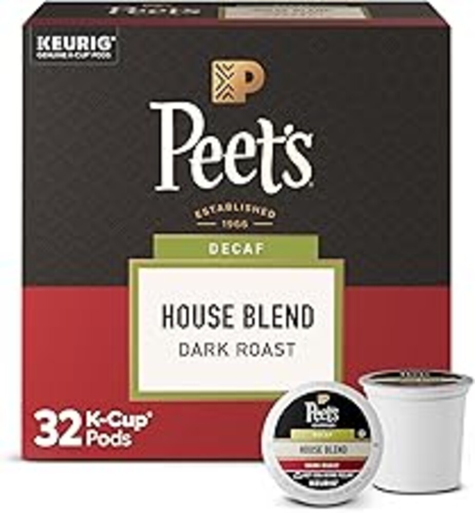 Peet's Coffee, Dark Roast Decaf Single Serve Coffee Pods, 100% Arabica Coffee - Decaf House Blend 32 Count (1 Box of 32 Pods)