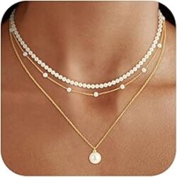 Fezodo Mothers Day Gifts - Pearl Necklace, 18K Gold/Silver Plated Layered Pearl Necklaces Dainty Pearls Choker Necklace and Earring Set Mothers Day Birthday Gifts for Mom Wife Daughter Sister Friends