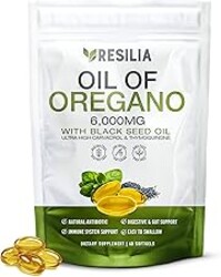 Resilia Softgels with Black Seed Oil 6000mg – Organic Oregano Oil Capsules for Immune & Digestive Support – Non-GMO, Gluten-Free Softgels – Natural Herbal Wellness Supplement (60 Count)