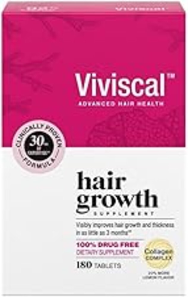 Viviscal Hair Growth Supplements for Women, Thicker Fuller Hair Support for Thinning Hair and Hair Loss, with Biotin and Marine Collagen, Drug-Free, 180 Tablets, 90-Day Supply