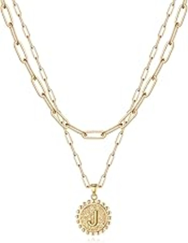 Yoosteel Mothers Day Gifts - Layered Initial Necklaces for Women Trendy 14K Gold-Plated Dainty Layering Paperclip Chain Coin Initial Necklace Jewelry Gifts for Women Mom Wife Teen Girls