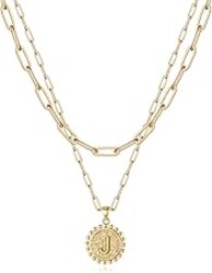 Yoosteel Mothers Day Gifts - Layered Initial Necklaces for Women Trendy 14K Gold-Plated Dainty Layering Paperclip Chain Coin Initial Necklace Jewelry Gifts for Women Mom Wife Teen Girls