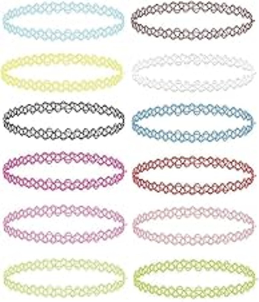 BodyJ4You 12PC Tattoo Choker Necklace - 90s Accessories 2000s Jewelry Y2K Fashion Vintage Trendy - Rainbow Goth Black Pink Green Blue White - Adjustable Stretchy Elastic Necklace Summer Vacation Set