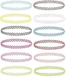 BodyJ4You 12PC Tattoo Choker Necklace - 90s Accessories 2000s Jewelry Y2K Fashion Vintage Trendy - Rainbow Goth Black Pink Green Blue White - Adjustable Stretchy Elastic Necklace Summer Vacation Set