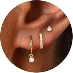 Freekiss 3 Pairs Gold Hoop Earrings Set: Dainty Stud Earrings Trendy Small 14K Gold Plated Hypoallergenic Dangle Cartilage Huggie Hoop Earrings for Women Gold Jewelry for Women Gifts