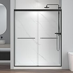 ENSO SENKA 56-60" W x 72" H Semi-Frameless Bypass Sliding Shower Door, Easy-to-Clean Treated Clear Tempered Glass, Matte Black