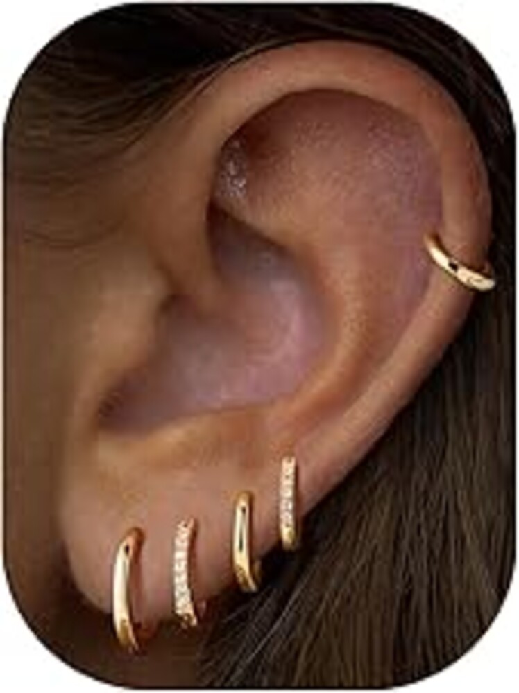 Turandoss Gold Hoop Earrings for Women, Hypoallergenic 14K Gold Plated Huggie Earrings, Cartilage Earrings for Multiple Piercing Hoop Earrings for Women