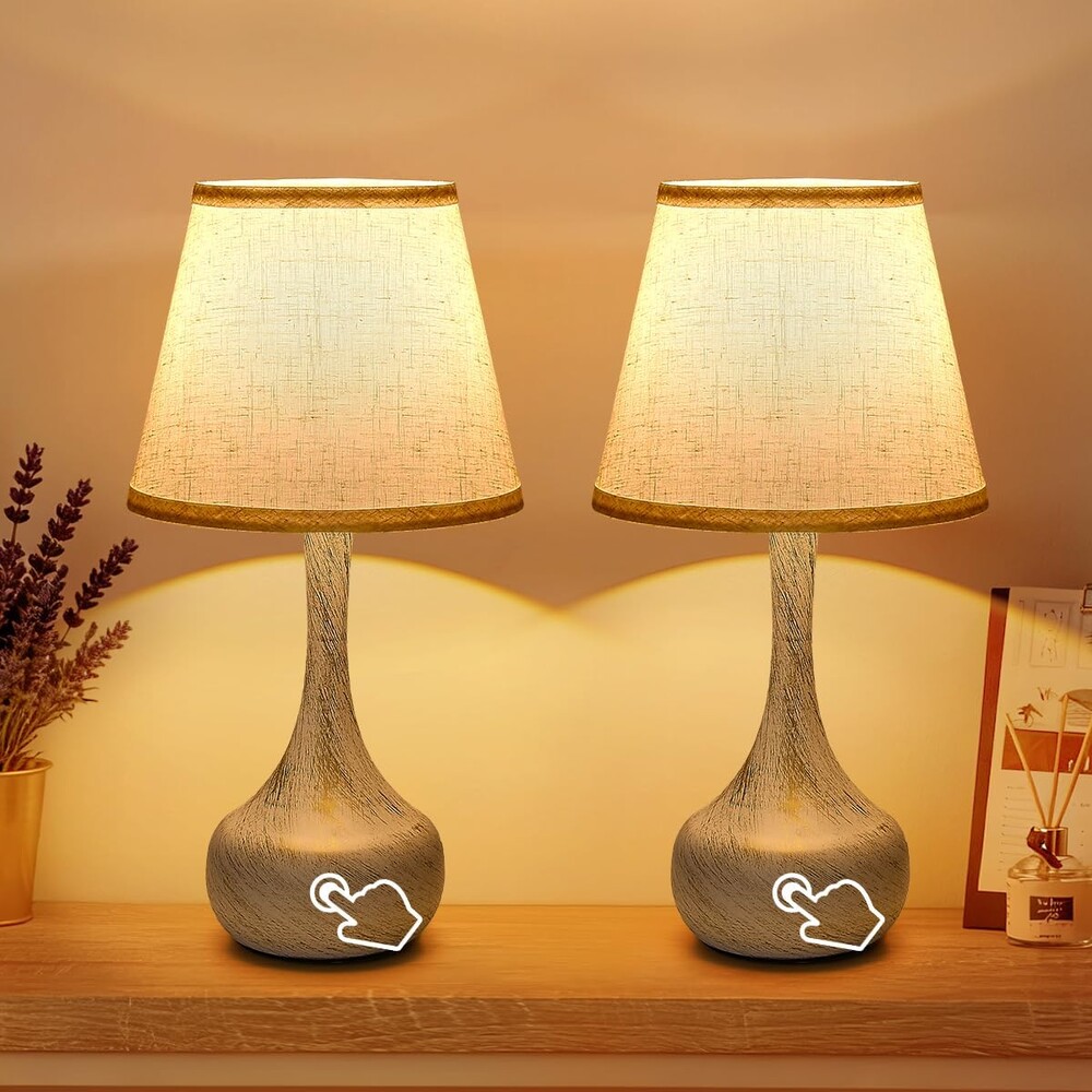 Touch Table Lamp for Bedroom Set of 2, Farmhouse 3-Way Dimmable Bedside Lamps for Nightstand with Fabric Shade
