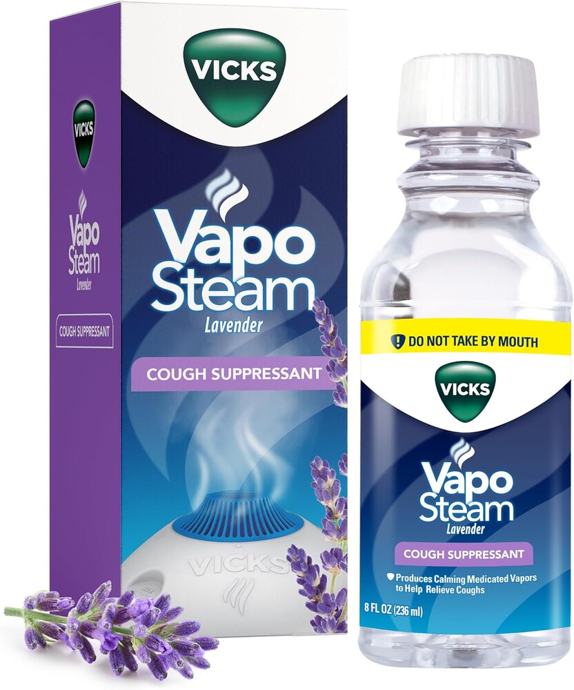 Vicks VapoSteam Lavender, Medicated Liquid Camphor Cough Suppressant, Helps with Cough Relief, Relaxation, and Comfortable Sleep, Compatible with Vicks Humidifiers & Vaporizers, 8 Oz