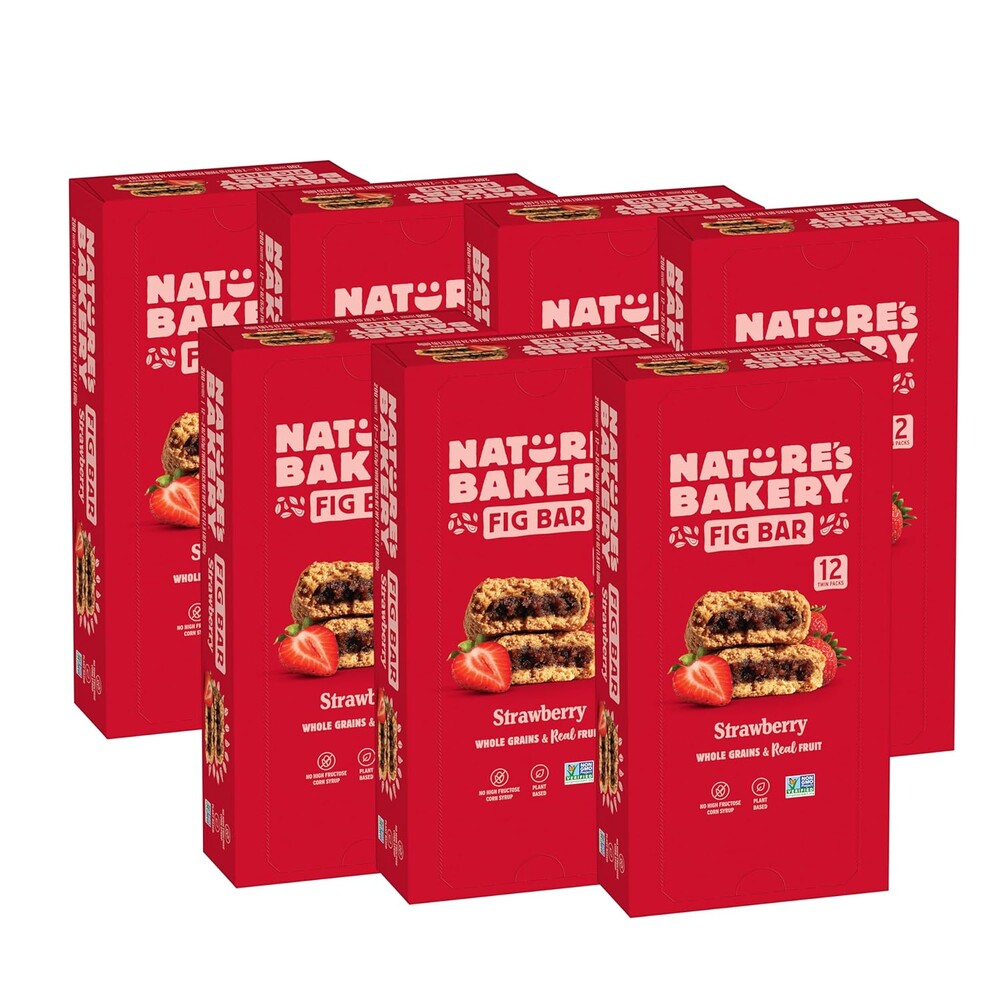 Nature's Bakery Whole Wheat Fig Bars, Strawberry, Real Fruit, Vegan, Non-GMO, Breakfast Bar, 7 boxes with 12 twin packs (84 twin packs)