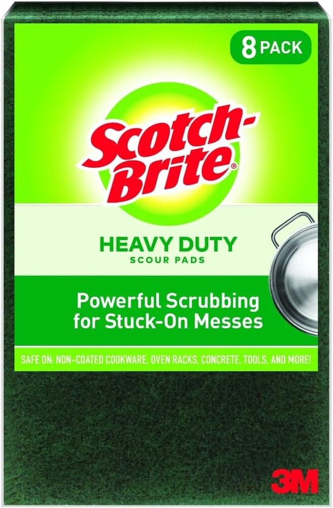 Scotch-Brite Heavy Duty Scouring Pad, Dish Scrubber for Kitchen + Outdoor, 8 Scrub Pads for Uncoated Pots and Pans, Cast Iron Cooktops, Grill Grates, Oven Racks, & BBQ, Durable, Long-Lasting