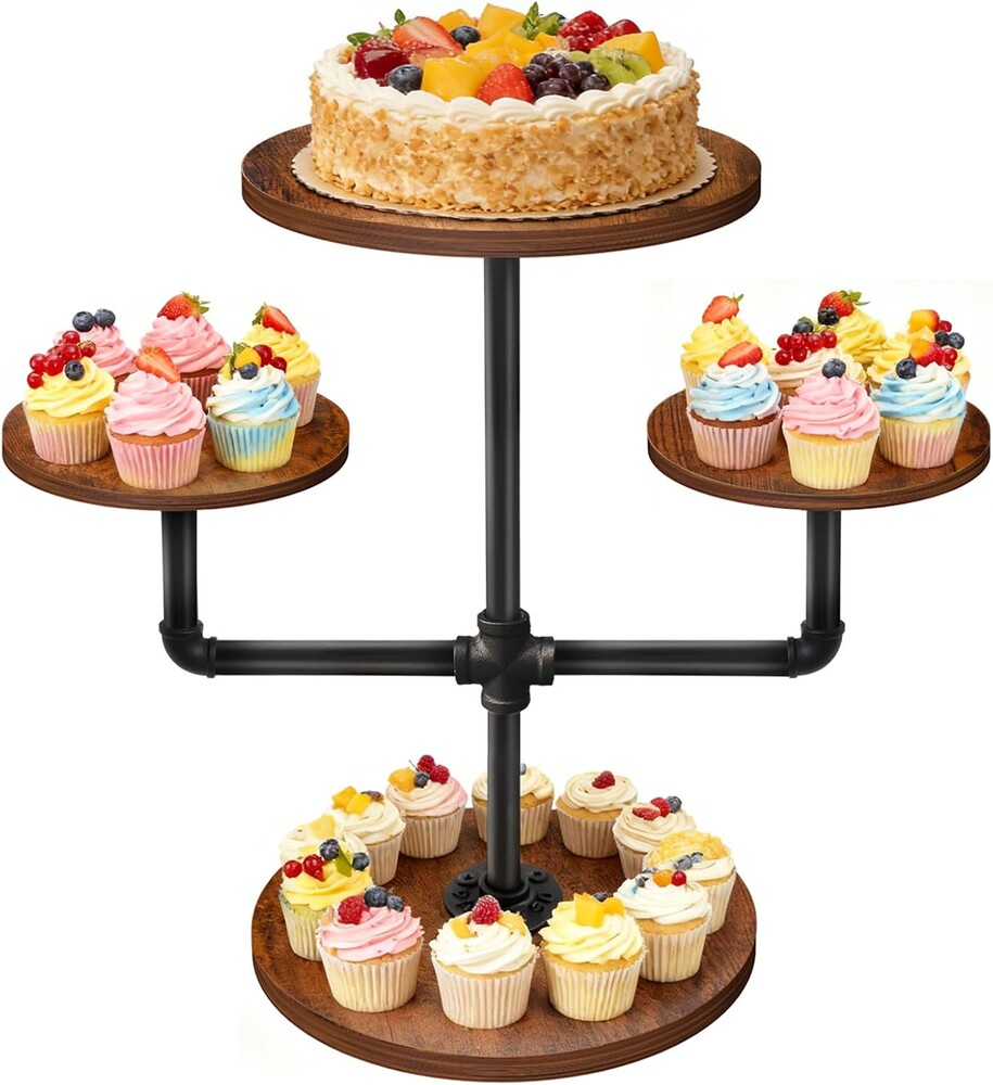 Cupcake Stand, 3 Tier Cupcake Tower Wood Cake Stand with Tiered Tray Stand Rustic Dessert Table Display Set Farmhouse Risers Display Stand Serving Trays for Party Farmers Market Decor