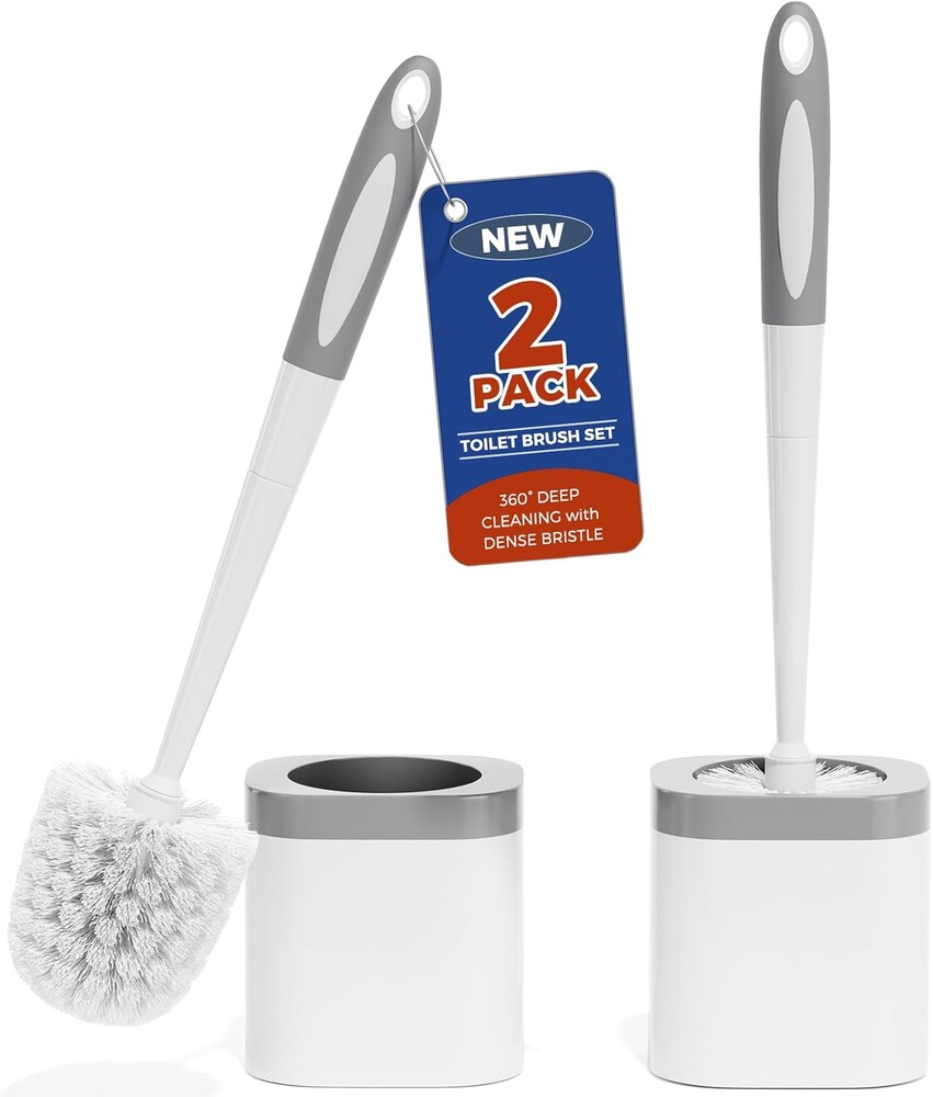 Holaloha Toilet Brush, 2 Pack Toilet Brush and Holder Set Bathroom Accessories, Toilet Bowl Brush and Holder for Bathroom, White