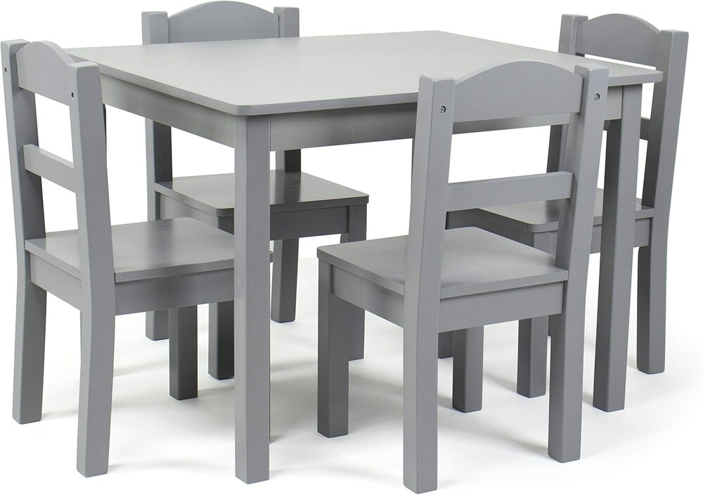 Humble Crew Kids Wooden Table and 4 Chairs Set, Grey - Kids Table and Chair Set for Toddlers and Children for Arts, Crafts, and Snack Time - Sturdy, Durable Toddler Activity Table