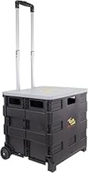 dbest products Quik Cart Collapsible Rolling Crate on Wheels for Teachers Tote Basket 80 lbs Capacity, Made from Heavy Duty Plastic and Used as a Seat, Grey
