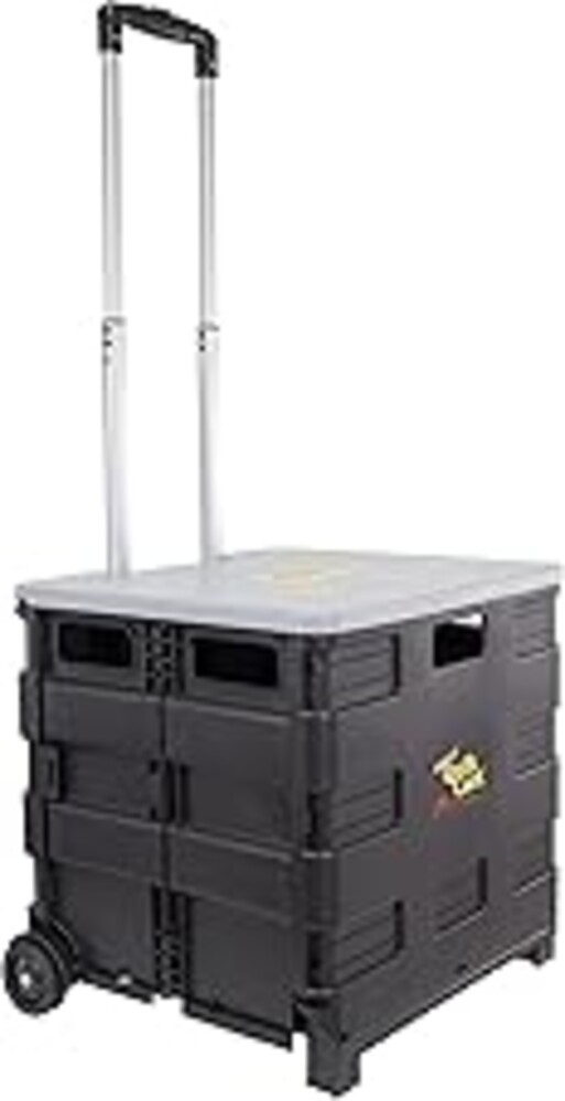 dbest products Quik Cart Collapsible Rolling Crate on Wheels for Teachers Tote Basket 80 lbs Capacity, Made from Heavy Duty Plastic and Used as a Seat, Grey