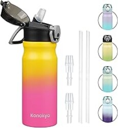 Konokyo Insulated Water Bottle with Straw and Carry Loop,18 oz Stainless Steel Double Wall Vaccum Metal Water Flask with Leak-proof Lid,Rainbow