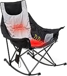 SUNNYFEEL Oversized Heated Rocking Camping Chair, Fully Padded Patio Chair with Side Pocket, High Back Portable Lawn Recliner with Carry Bag, Outdoor Rocker Camp Chair for Adults Heavy Duty 500 LBS