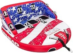 Airhead Super Mable Towable Tube for Boating, 1-3 Rider Inflatable Boat Tube for Water Tubing, Heavy Duty Full Nylon Cover, EVA Foam Pads, Dual Tow Point, Patented Speed Safety Valve, Stars & Stripe