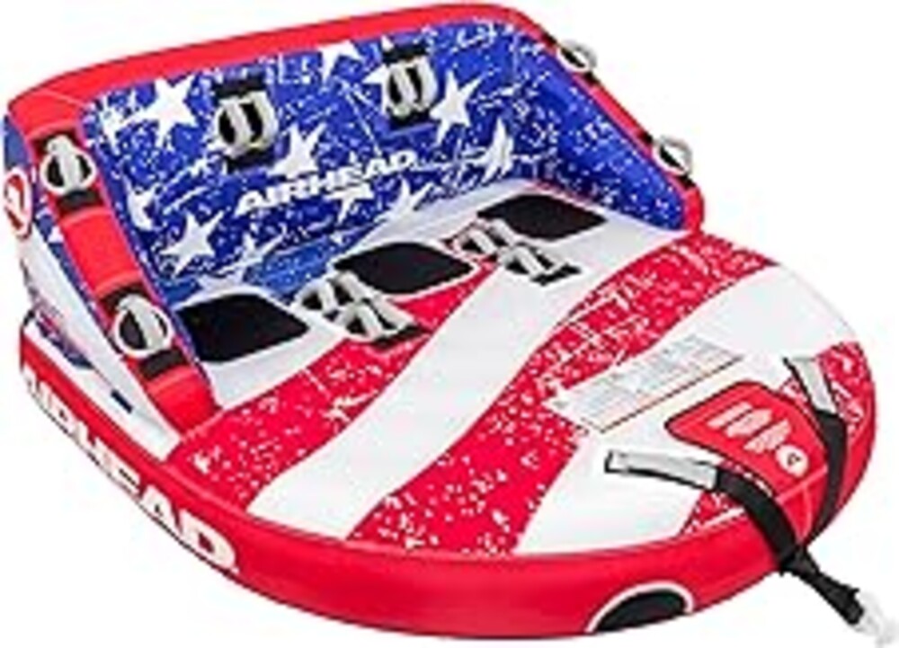 Airhead Super Mable Towable Tube for Boating, 1-3 Rider Inflatable Boat Tube for Water Tubing, Heavy Duty Full Nylon Cover, EVA Foam Pads, Dual Tow Point, Patented Speed Safety Valve, Stars & Stripe