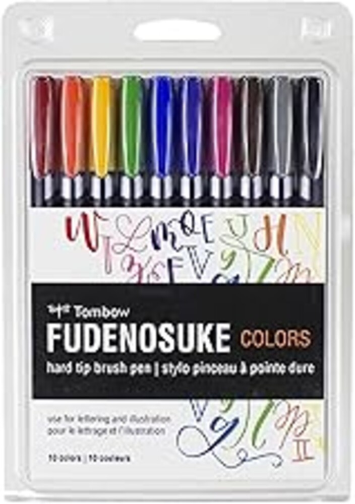 Tombow 56429 Fudenosuke Colors Brush Pens, 10-Pack. Hard Tip Fudenosuke Brush Pens in Assorted Colors for Calligraphy and Art Drawings